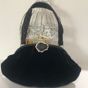 Adrianna Papell pho reptileskin black velvet evening handbag gala formal 14 x 7